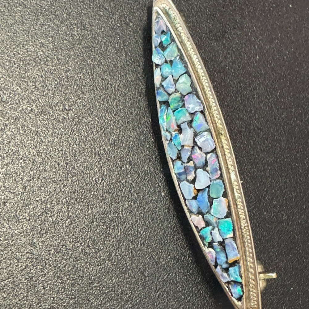 Vintage Scandia Sterling  Silver Inlaid Mosaic opal   Brooch